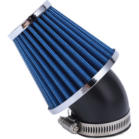 Filtre à air coudé 45° 48mm pour moto, ATV, pit bike, mini bike – cône d'admission bleu, nettoyant moteur, tuning performance. (1/5)