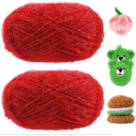 Éponge pailletée 2x100g pour torchons & éponges de bain, Polyester, Rouge