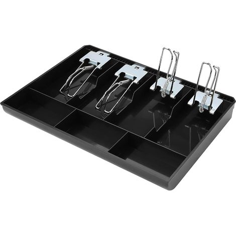 CSPARKV Cash Drawer Register Insert Tray Replacement Cash Box with Metal Clip 4 Bills 3 Coins for Petty Cash Money Storage Box (Black)