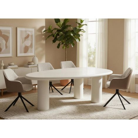 Deco In Paris – Table à manger asymétrique blanche 200cm – Pour 8 personnes – Piètement sculptural moderne – Design contemporain