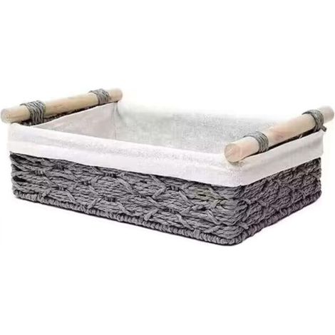 Grey rattan storage basket, 30 x 20 x 9.9 cm, for organizing toilet paper on the countertop, 1 piece (1/5)