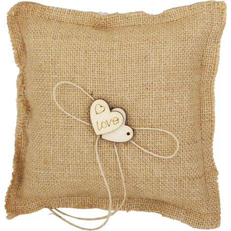 Cuscino portafedi a forma di cuore in juta e legno, 18 cm (1/5)