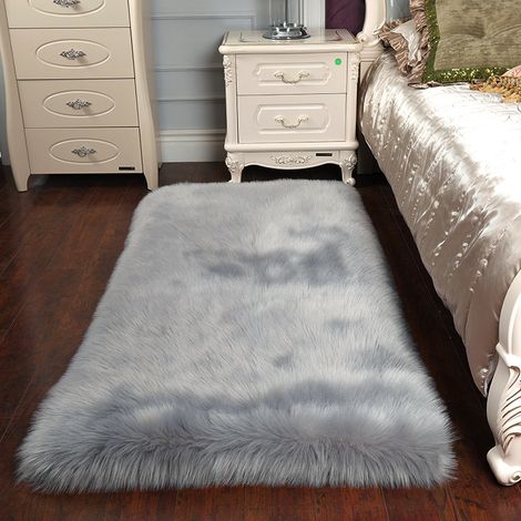 Rectangle Faux Fur Sheepskin Floor Rug, Grey 60x90CM (1/4)