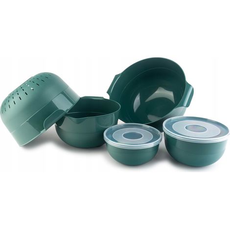 KADAX 7-teiliges Küchenschüssel-Set + 3-l-Sieb, grüner Kunststoff