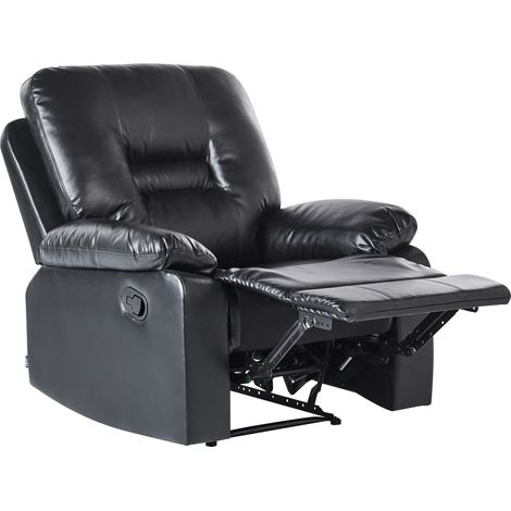 Sillón reclinable de piel sintética negra reposapiés respaldo Bergen