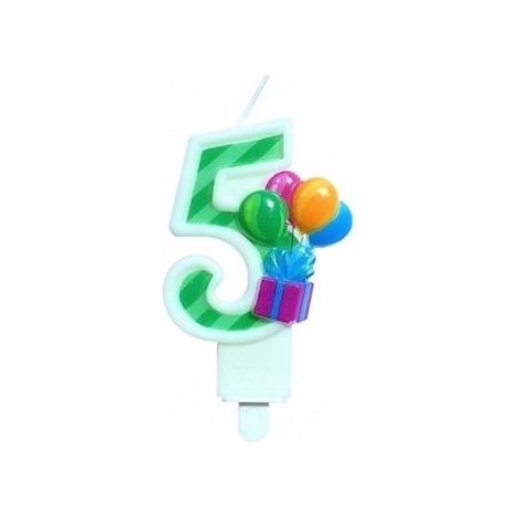 Candela numero 5 per compleanno con palloncini