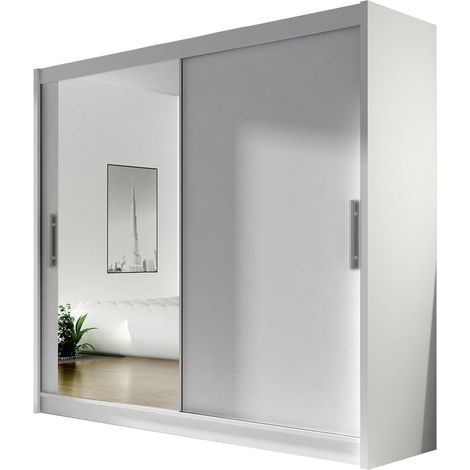 Armoire Closico 107, Blanc, 215x180x58cm, Portes d'armoire: Coulissantes, Nombre d'étagères: 5