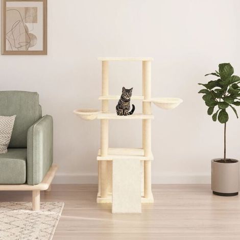 Arbre à chat avec griffes en sisal couleur crème, 133 cm