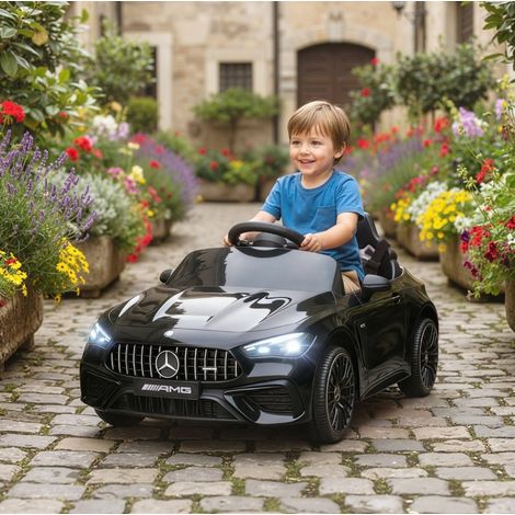 Voiture électrique enfant Mercedes-AMG 12V noire, télécommande, LED et musique FloraGrace (1/5)