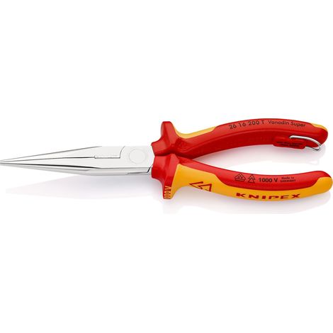 KNIPEX 26 16 200 T BK Alicate de montaje (alicate de boca cigüeña) Aislado con fundas multicomponente, homologado por VDE con anilla de fijación aislada e integrada para colocar una protección anticaí (1/2)