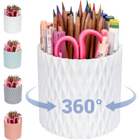Porte-stylo rotatif à 360°, 5 emplacements, pour bureau. Convient pour le bureau, l'école, les chambres d'étudiants et la coiffeuse. Accessoires de bureau (blanc). (1/5)
