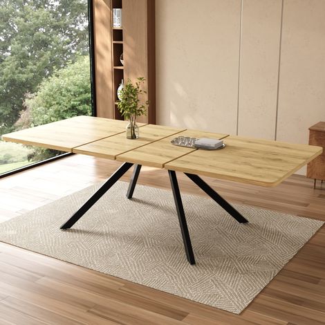 Mesa de comedor extensible 160/200/240 x 90 cm, MDF y patas metálicas, roble, OKWISH (1/5)