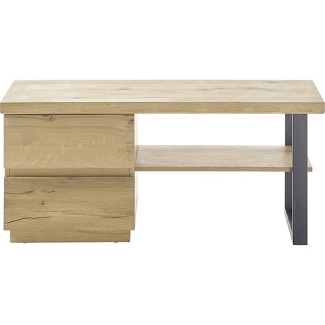 Banc de vestiaire avec 2 tiroirs coloris chêne / noir - Longueur 108 x hauteur 47 x profondeur 41 cm -PEGANE-