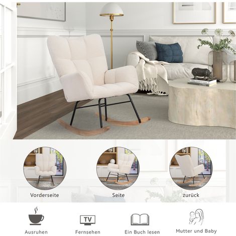 Fauteuil à bascule bouclette beige, fauteuil de relaxation en laine teddy pour salon et chambre (1/5)