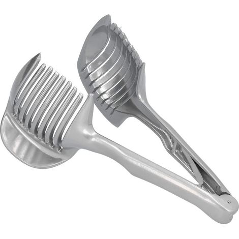 Coupe-oignons, tomates et citrons, pince à fruits ronde multifonctionnelle en acier inoxydable, support à oignons pour une découpe facile (1/5)
