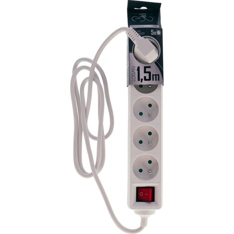 Rallonge électrique multiprise d'intérieur 5 prises avec terre et interrupteur 1,5m 16A 3680W blanc LOGAN White 5 Switch - EDO Solutions EDO777671 (1/2)
