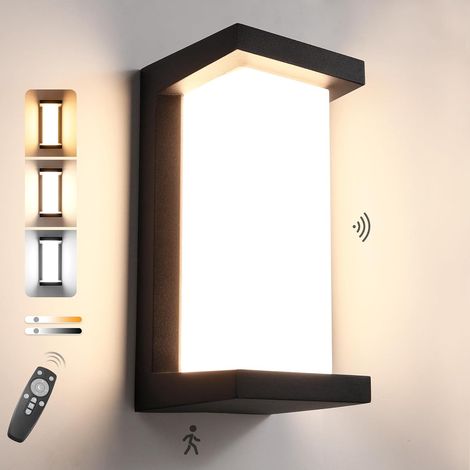 Applique murale d'extérieur avec détecteur de mouvement - 18 W - Avec télécommande - Étanche IP65 - 2000 lm - Intensité variable 3000 K-6500 K - En aluminium - Pour entrée de maison, garage, balcon (1/5)