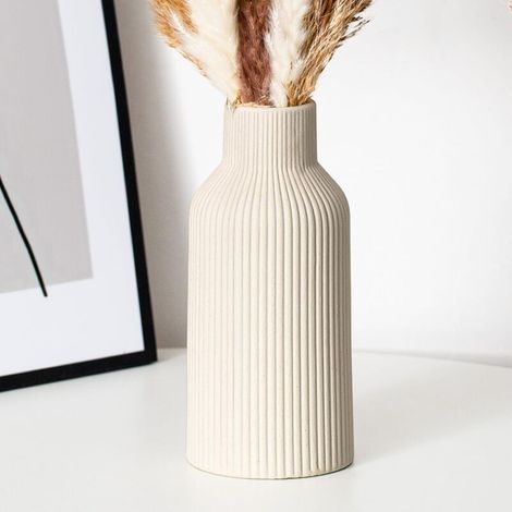 Vase rond en céramique beige mat de 20 cm, design moderne, style bohème,pour une décoration esthétique (1/4)