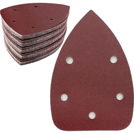 Packung mit 50 dreieckigen Schleifblättern, Körnung 180, 5 Löcher, Klettverschluss auf der Rückseite, Delta-Schleifpapier für Dreieckschleifer 140 x 100 mm