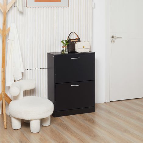 Armoire à Chaussures Meuble à Chaussures dimensions 60L x 24l x 80H cm 2 Portes abattantes Noir