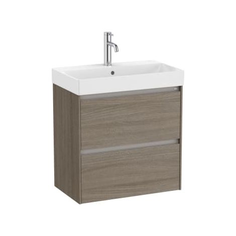 MUEBLE LAVABO BLANCO 600X360 ONA COMPACT 2 CAJONES LED OLMO OSCURO