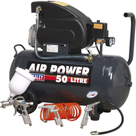 Sealey Air Compressor 50L Direct Drive 2hp with 4pc Air Accessory Kit SAC5020EPK (1/4)