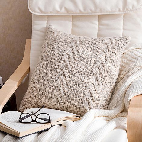 Housse de Coussin Décorative en Coton 18"x18", Beige