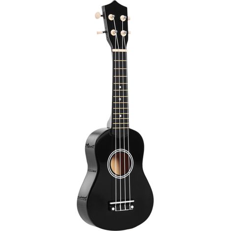 Ukulélé soprano de 21 pouces avec cordes en nylon pour débutants, noir, médiator et corde de secours, ukulélé en bois (1/5)