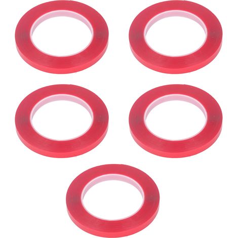Lot de 5 rouleaux de ruban adhésif double face transparent en acrylique, résistant aux hautes températures, haute adhérence, sans traces, film rouge (1/5)