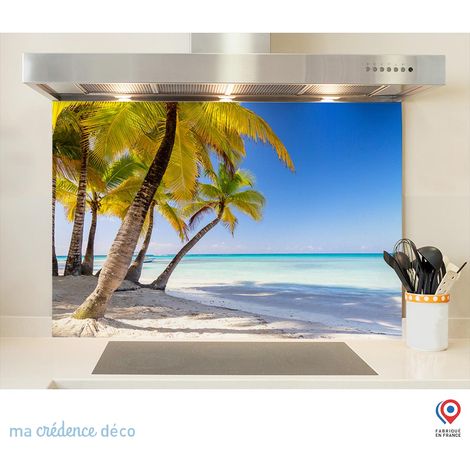 Fond de hotte : Palmiers et ciel bleu - Verre trempé - 90 cm - 60 cm (1/5)