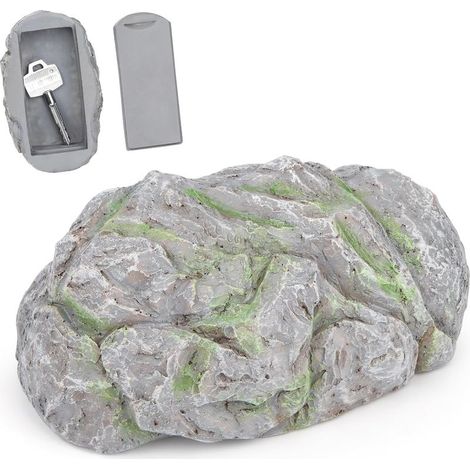 Cache-clé en pierre, boîte de rangement en fausse pierre avec compartiment secret pour géocaching, décorations de jardin, coffre-fort camouflage (gris clair) (1/5)