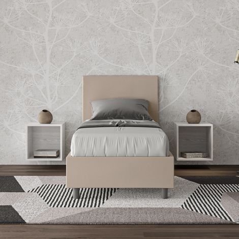 Letto singolo contenitore imbottito 80x190 similpelle tortora Adele (1/5)