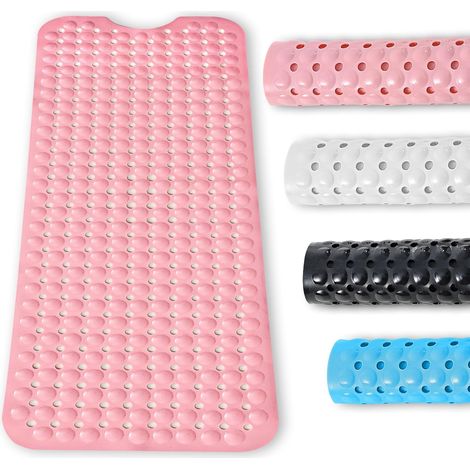Non-slip bath mat with 3 suction cups, machine washable, for bathtubs and bathroom floors (pink) 100 x 40 cm (1/5)