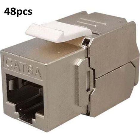 48x Module Keystone CAT 6a Jack - Blindé STP Connecteur RJ45 Installation Snap-In Montage Câble Brut CAT 500Mhz 10GBit/s