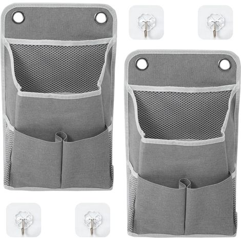 Set of 2 grey hanging organizers with 4 hooks for the (1/5)