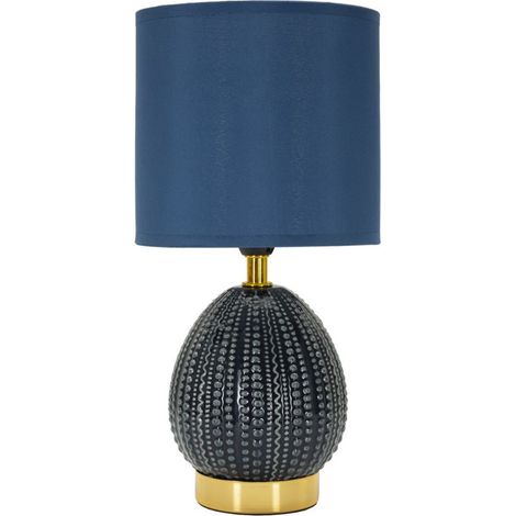 Lampada da comodino Flavi Blu in ceramica con paralume in tessuto — Ø 15 cm (1/5)