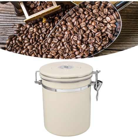 1,5-Liter-Aufbewahrungsbehälter für Kaffeebohnen, aus Edelstahl 304, mit Stahllöffel, beige. (1/5)