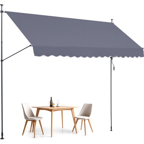 VEVOR Tenda da Terra Retrattile 400 x 120 cm Tenda Manuale con Manovella, Altezza Regolabile 218-310 cm Tenda da Sole per Balcone Esterno Resistente ai Raggi UV, per Terrazza/Balcone/Cortile, Grigio