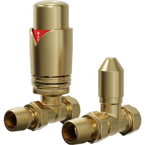 Colore Dias Brushed Brass Thermostatic Straight Radiator Valves (1/5)
