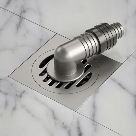 Square shower drain (100 x 100 mm) with removable strainer cover, external floor drain, washing machine connection, in brushed brass (1/5)