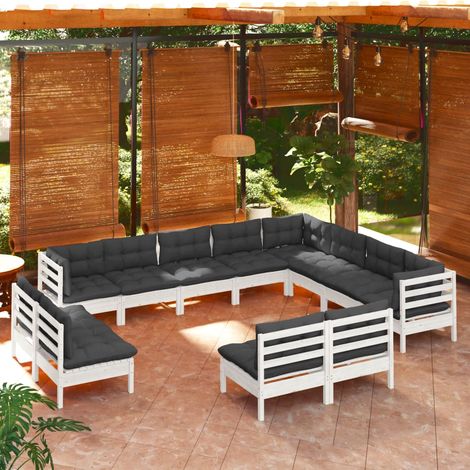 12-tlg. Garten-Lounge-Set mit Kissen Weiß Massivholz Kiefer vidaXL (1/5)