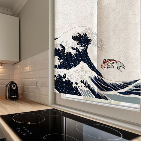 Rideau demi-japonais 85x120cm en polyester, séparation cuisine chambre, décoration intérieure (1/4)