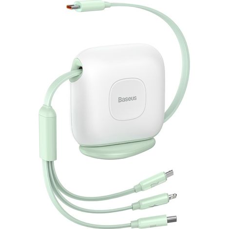 Baseus Traction Series 3-in-1 einziehbares Kabel USB Typ C - Micro USB / USB Typ C / Lightning Power Delivery 100W 1,7m grün (CAQY000006) (1/5)