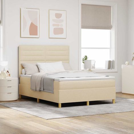 LED Boxspringbett mit Matratze Creme 140 x 190 cm Stoff