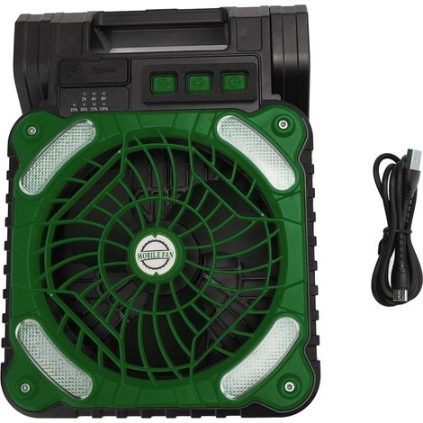 Ventilatore solare portatile da campeggio con batteria di tipo C e pannello LED, verde scuro (1/4)
