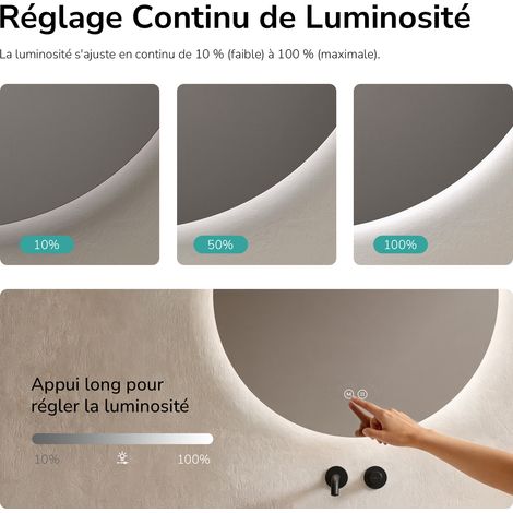 EMKE Miroir de salle de bain rond LED avec rétro-éclairage sans cadre Interrupteur tactile - Diamètre 80cm  Lumière Blanche Froide/Chaude/Neutre