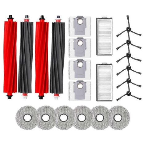 Kit d'accessoires pour aspirateur robot Roborock Qrevo Master/Slim : brosse principale, filtres HEPA, lingette de nettoyage et sacs à poussière.