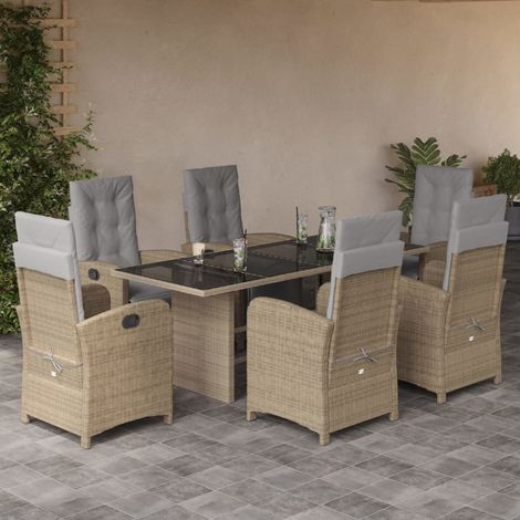 7-tlg. Garten-Essgruppe mit Kissen Beige Poly Rattan vidaXL
