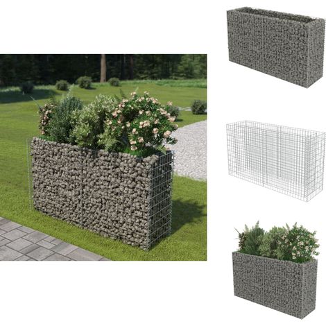Lit surélevé à gabion Acier galvanisé 180x50x100 cm - Lit Surélevé - Gabion - Jardinière - Border Fleurie - Décoration Extérieur (1/5)