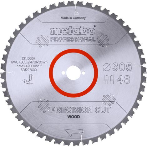 Lame de scie circulaire HW/CT 305 x 30 x 2,4/1,8, nombre de dents 48, affûtage en biseau alterné, angle d'attaque 5° nég. metabo (1/3)